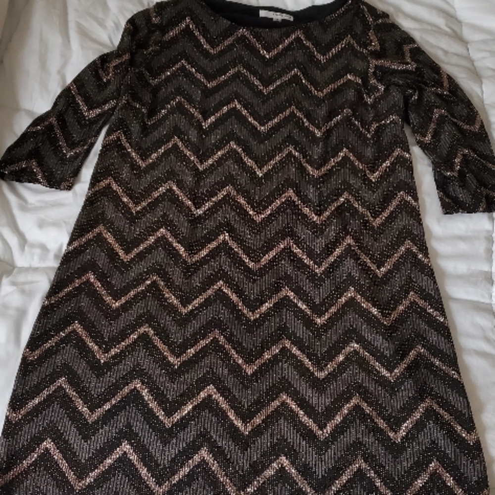 Studio One Black and Gold Chevron Dress